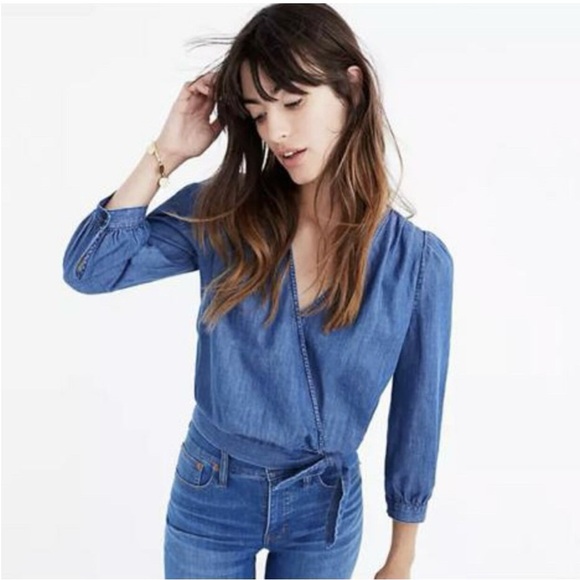 Madewell Dresses & Skirts - Madewell denim wrap shirt. Size XS
